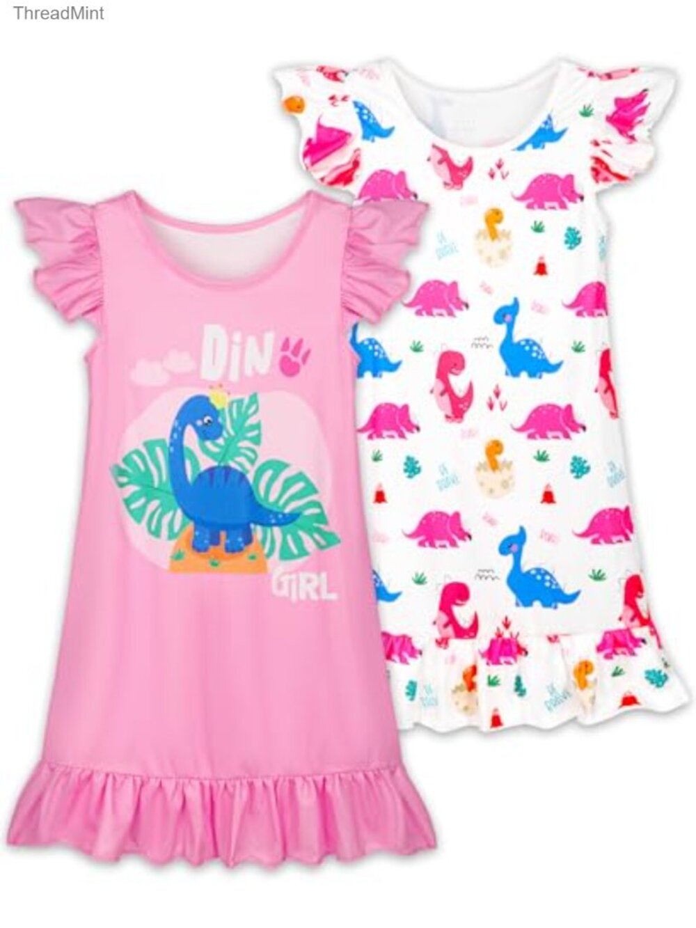 Toddler Girl Ruffle Dresses Set 3-7Y Dinosaur Casual A-Line Short Sleeve